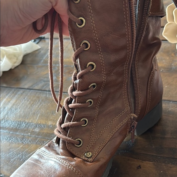 Guess Brown Leather Combat Boots with Buckle - Picture 6 of 8